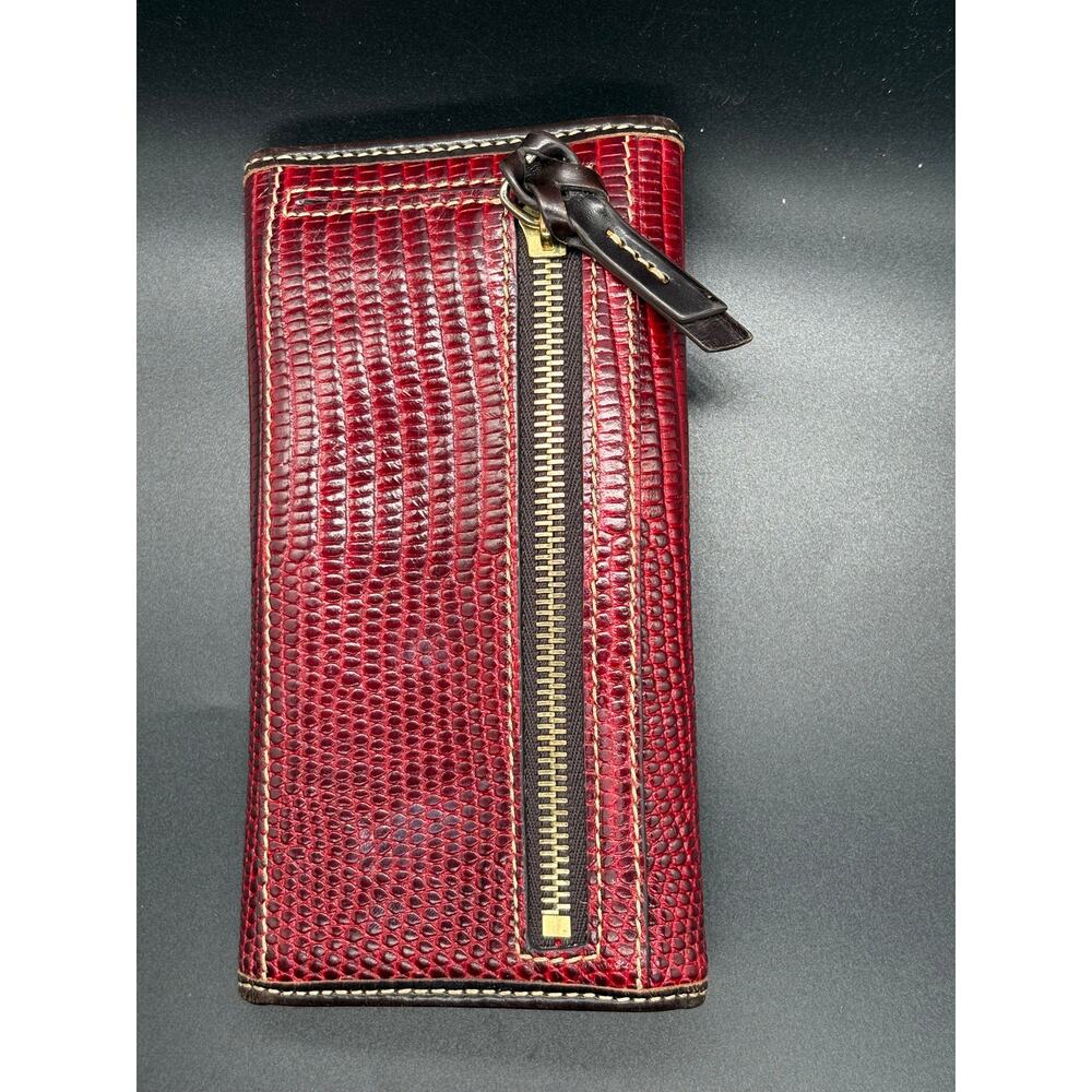 Dooney & Bourke Red Lizard Leather Continental Wallet Clutch Organizer Snap - Picture 11 of 15